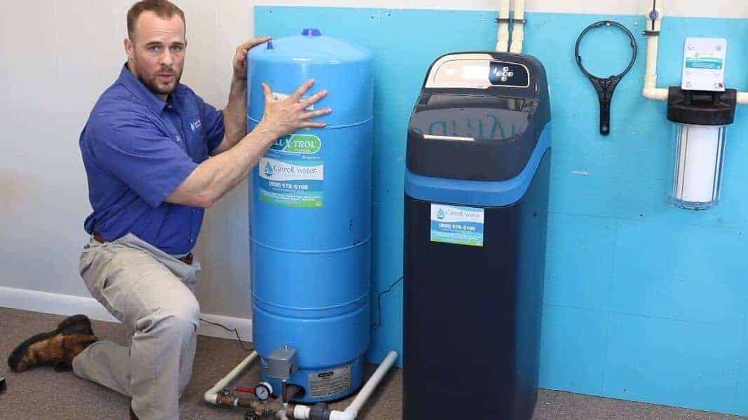 Pictured: A tech replacing a constant pressure tank. Next, see if the majority of a constant pressure tank is full of air.