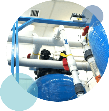 Large commercial water treatment and purification systems installed in a maintenance room