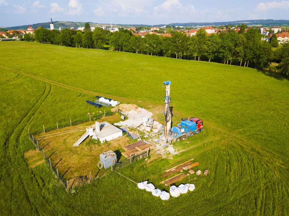 aerial view of well drilling site on a coastal Maryland farm