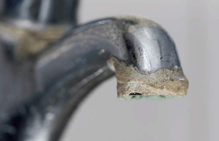 Hard water buildup on faucet